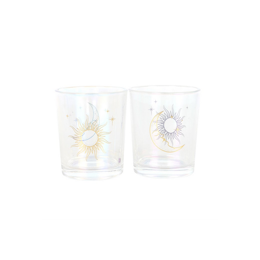 Iridescent Sun and Moon Votive Candle Holders