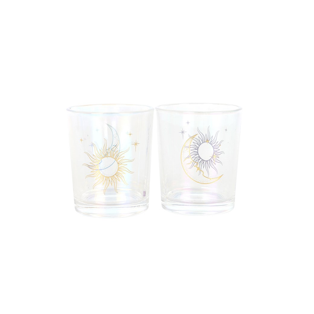 Iridescent Sun and Moon Votive Candle Holders