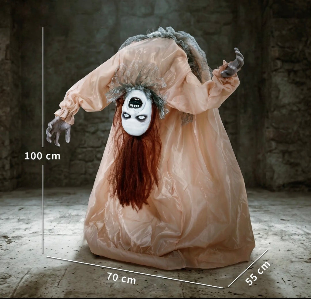 Animatronic Swaying Female Ghost Halloween Decoration | Glowing Red Eyes, Sound, Touch & Vibration Activated | 100cm