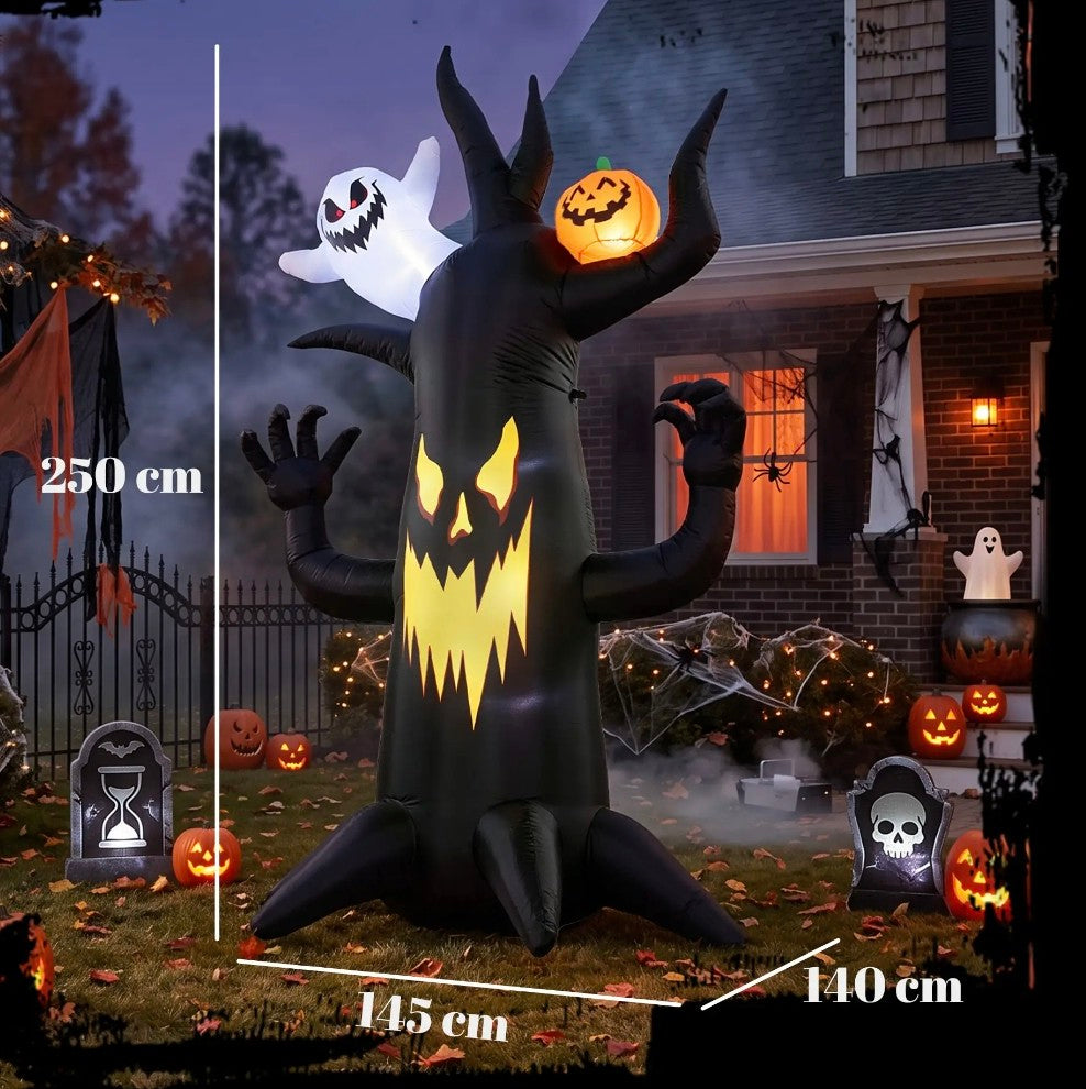 8ft Halloween Inflatable Spooky Tree with Ghost & Pumpkin – LED Lit Indoor/Outdoor Decoration