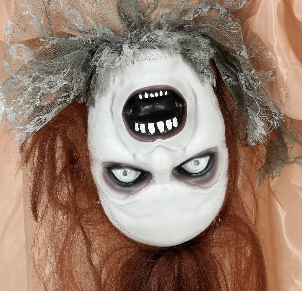 Animatronic Swaying Female Ghost Halloween Decoration | Glowing Red Eyes, Sound, Touch & Vibration Activated | 100cm