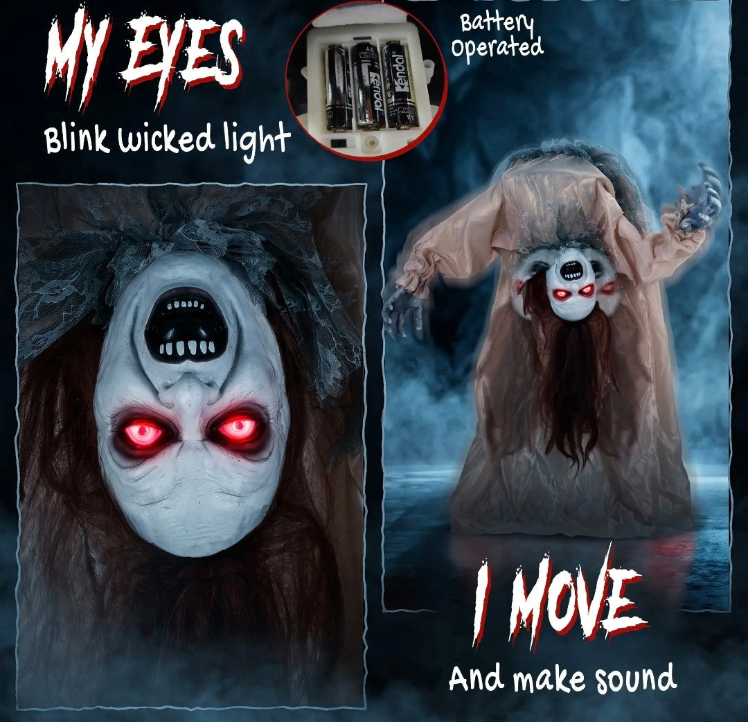 Animatronic Swaying Female Ghost Halloween Decoration | Glowing Red Eyes, Sound, Touch & Vibration Activated | 100cm