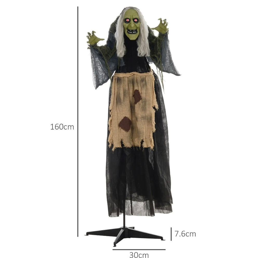 Animatronic Hunchback Witch Halloween Decoration | Glowing Red Eyes, Moving Head & Shoulders, Touch & Sound Activated | 160cm