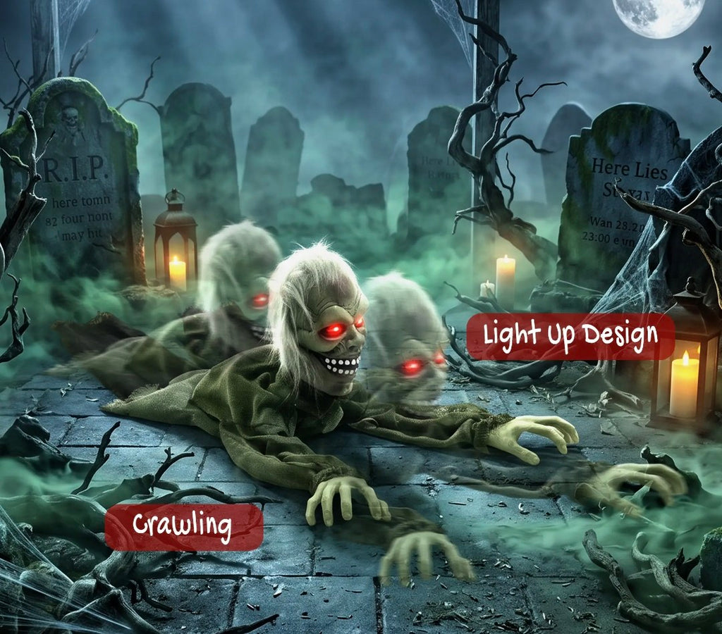 Animatronic Crawling Zombie Halloween Decoration | Glowing Red Eyes, Motion & Sound Sensitive
