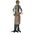 Animatronic Life-Size Chainsaw Killer Halloween Decoration | Light-Up Eyes, Sound Activated Moving Body | 5.5ft