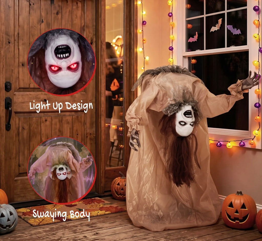 Animatronic Swaying Female Ghost Halloween Decoration | Glowing Red Eyes, Sound, Touch & Vibration Activated | 100cm