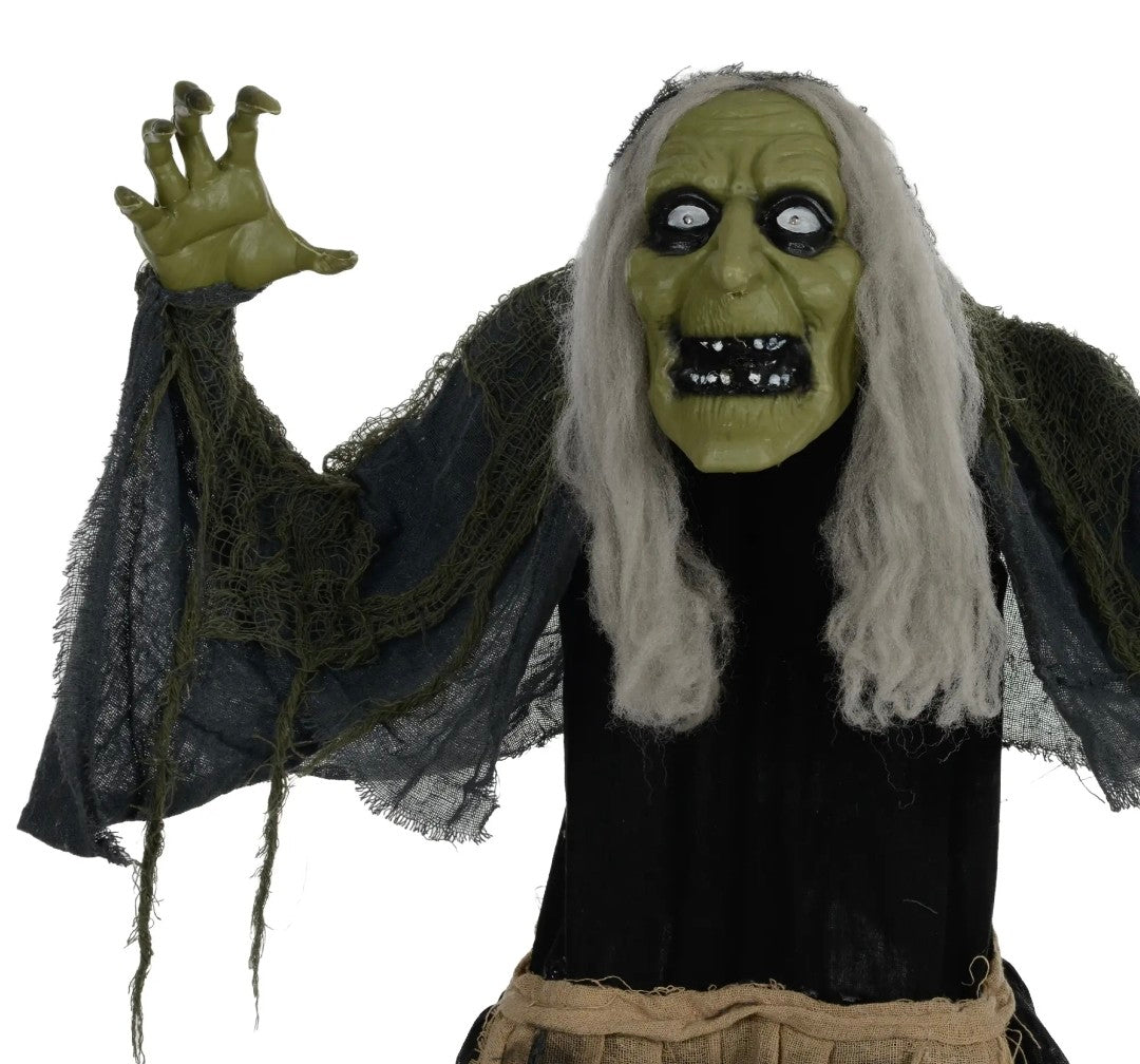 Animatronic Hunchback Witch Halloween Decoration | Glowing Red Eyes, Moving Head & Shoulders, Touch & Sound Activated | 160cm