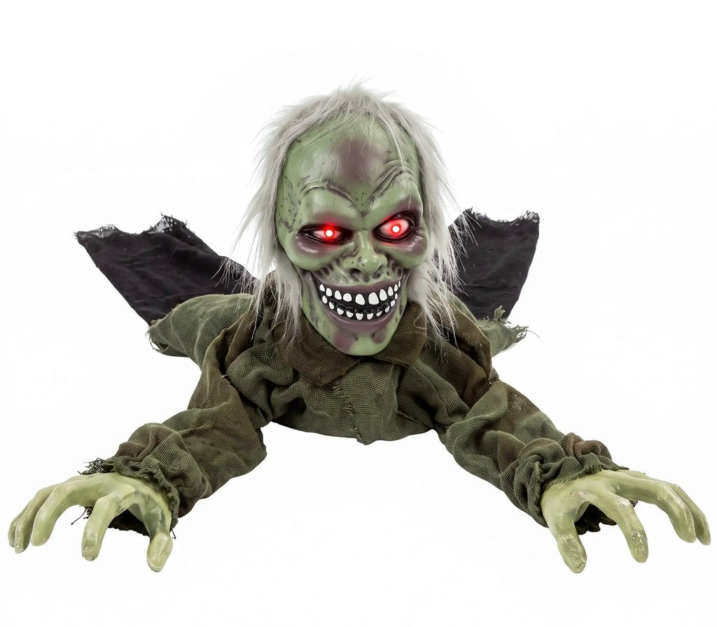 Animatronic Crawling Zombie Halloween Decoration | Glowing Red Eyes, Motion & Sound Sensitive