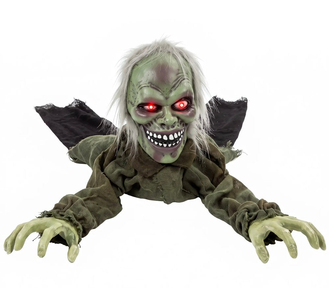 Animatronic Crawling Zombie Halloween Decoration | Glowing Red Eyes, Motion & Sound Sensitive