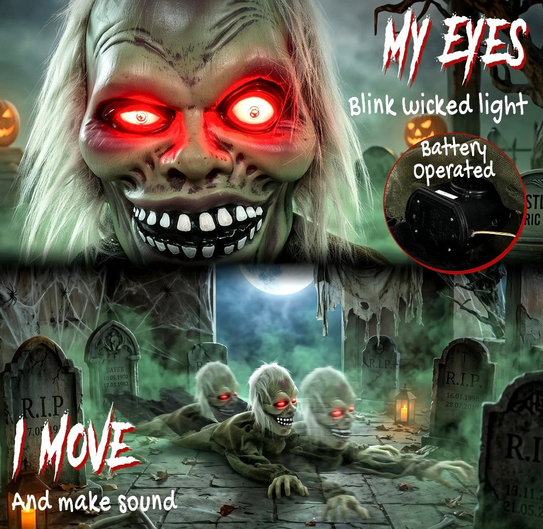 Animatronic Crawling Zombie Halloween Decoration | Glowing Red Eyes, Motion & Sound Sensitive