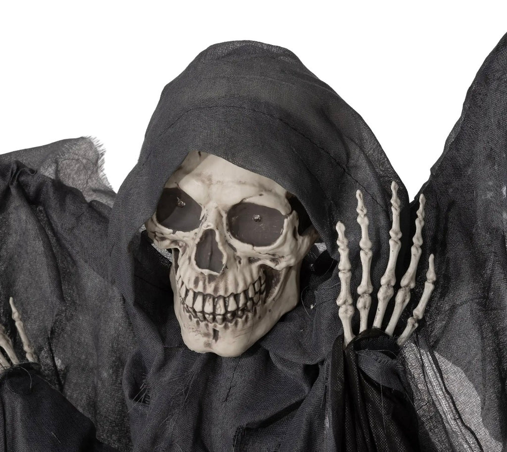 Animatronic Winged Grim Reaper Halloween Decoration | Glowing Red Eyes, Moving Head & Hands, Touch & Sound Activated | 6.3ft