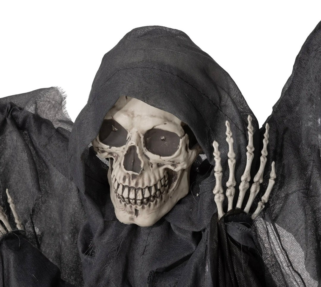 Animatronic Winged Grim Reaper Halloween Decoration | Glowing Red Eyes, Moving Head & Hands, Touch & Sound Activated | 6.3ft