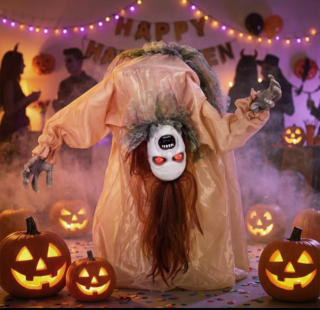 Animatronic Swaying Female Ghost Halloween Decoration | Glowing Red Eyes, Sound, Touch & Vibration Activated | 100cm