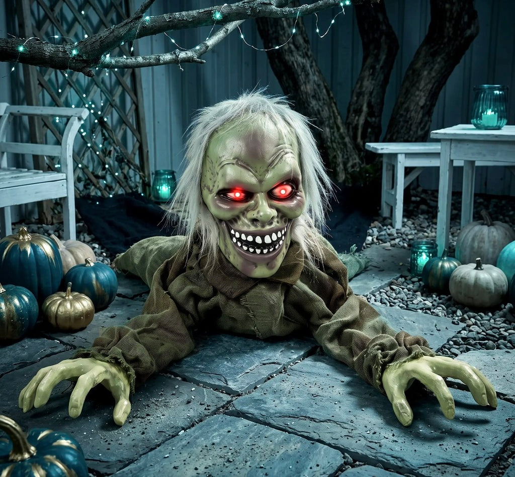 Animatronic Crawling Zombie Halloween Decoration | Glowing Red Eyes, Motion & Sound Sensitive