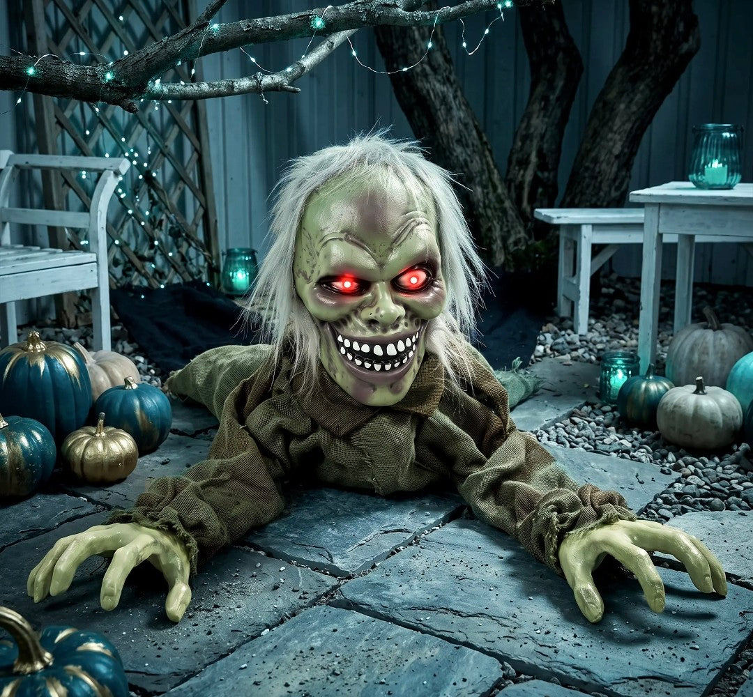 Animatronic Crawling Zombie Halloween Decoration | Glowing Red Eyes, Motion & Sound Sensitive