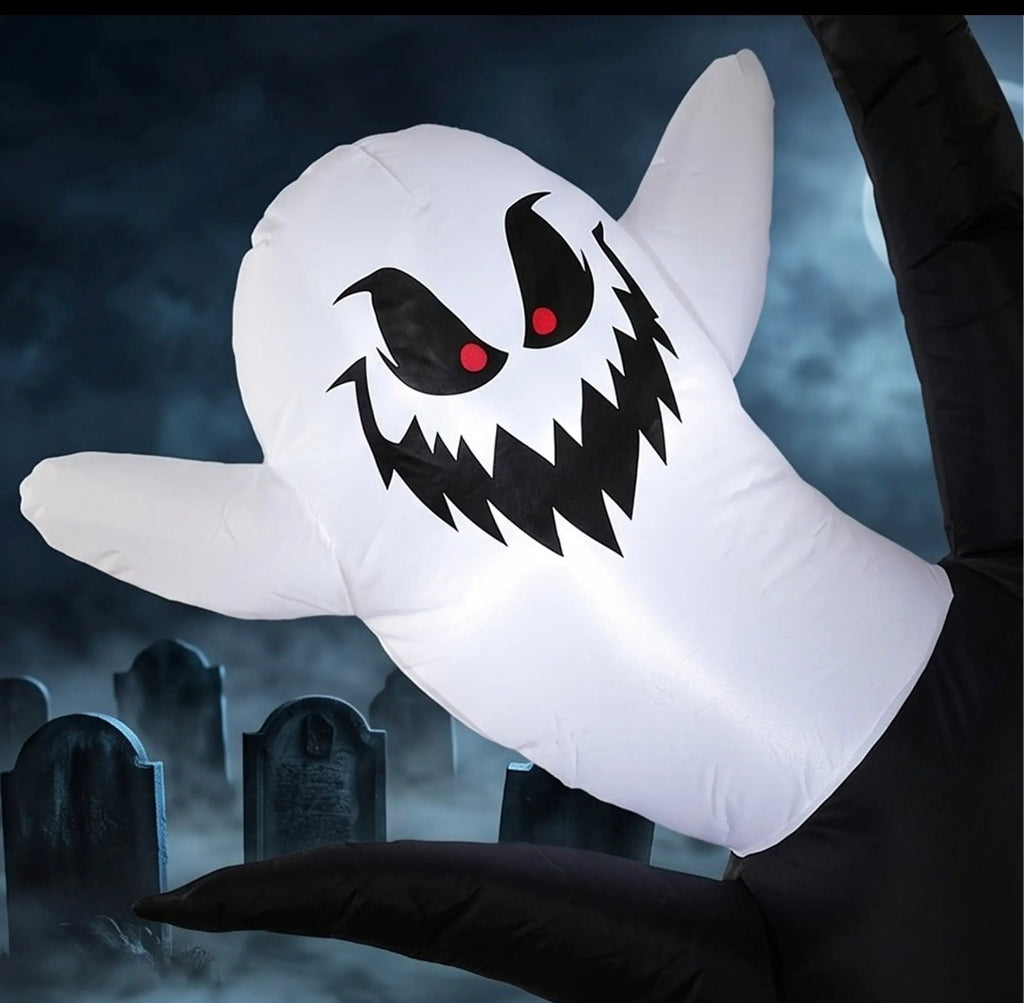 8ft Halloween Inflatable Spooky Tree with Ghost & Pumpkin – LED Lit Indoor/Outdoor Decoration