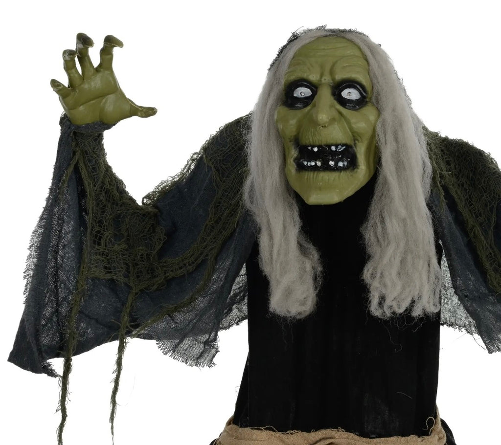 Animatronic Hunchback Witch Halloween Decoration | Glowing Red Eyes, Moving Head & Shoulders, Touch & Sound Activated | 160cm
