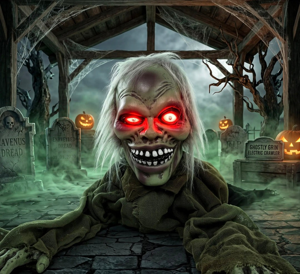 Animatronic Crawling Zombie Halloween Decoration | Glowing Red Eyes, Motion & Sound Sensitive