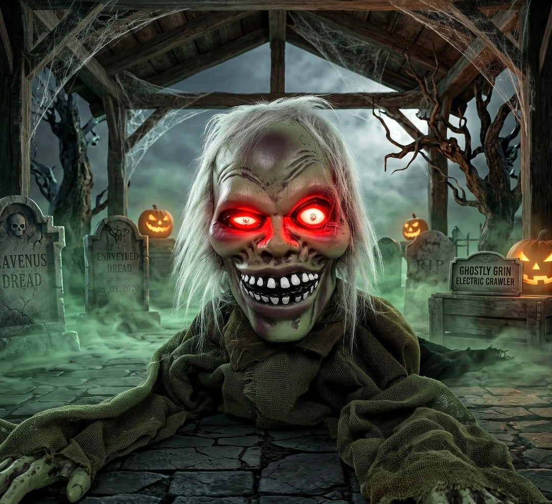 Animatronic Crawling Zombie Halloween Decoration | Glowing Red Eyes, Motion & Sound Sensitive
