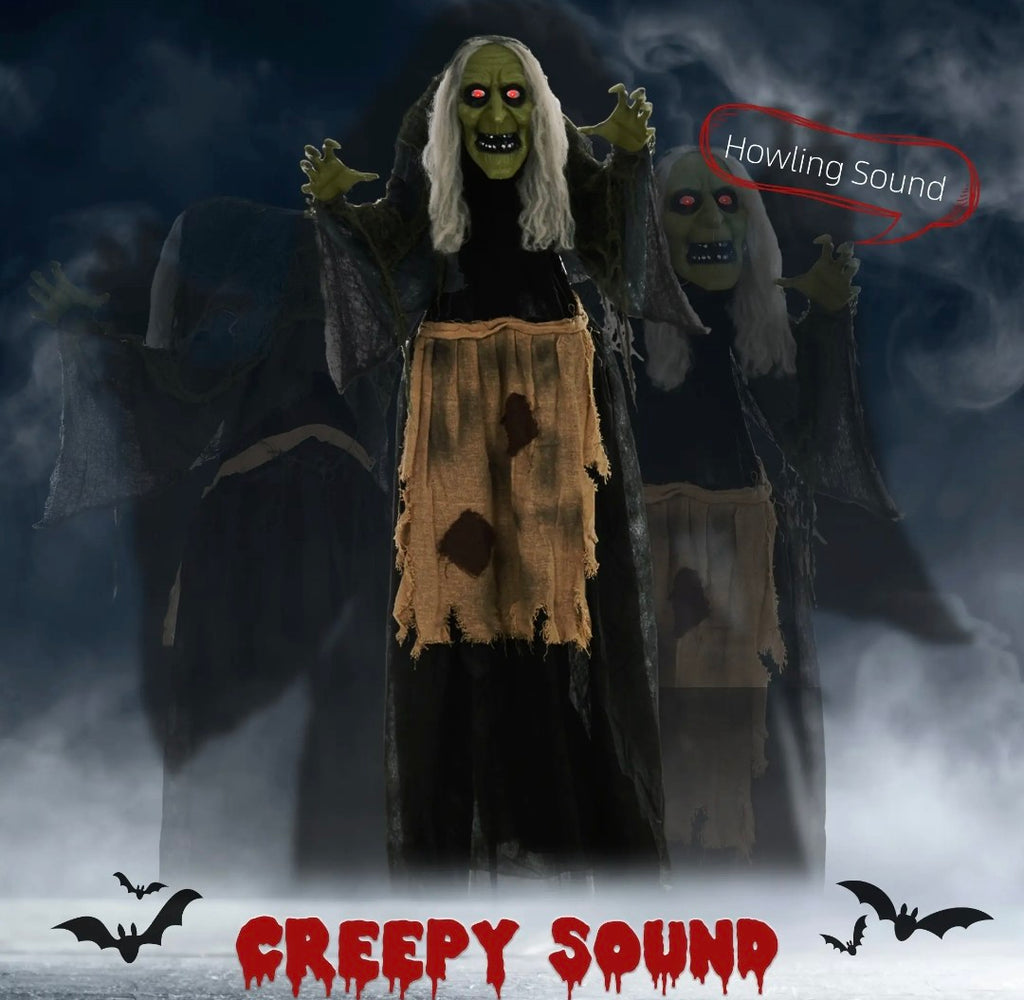 Animatronic Hunchback Witch Halloween Decoration | Glowing Red Eyes, Moving Head & Shoulders, Touch & Sound Activated | 160cm