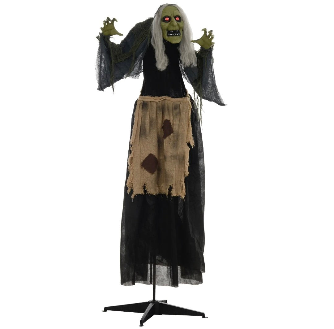 Animatronic Hunchback Witch Halloween Decoration | Glowing Red Eyes, Moving Head & Shoulders, Touch & Sound Activated | 160cm