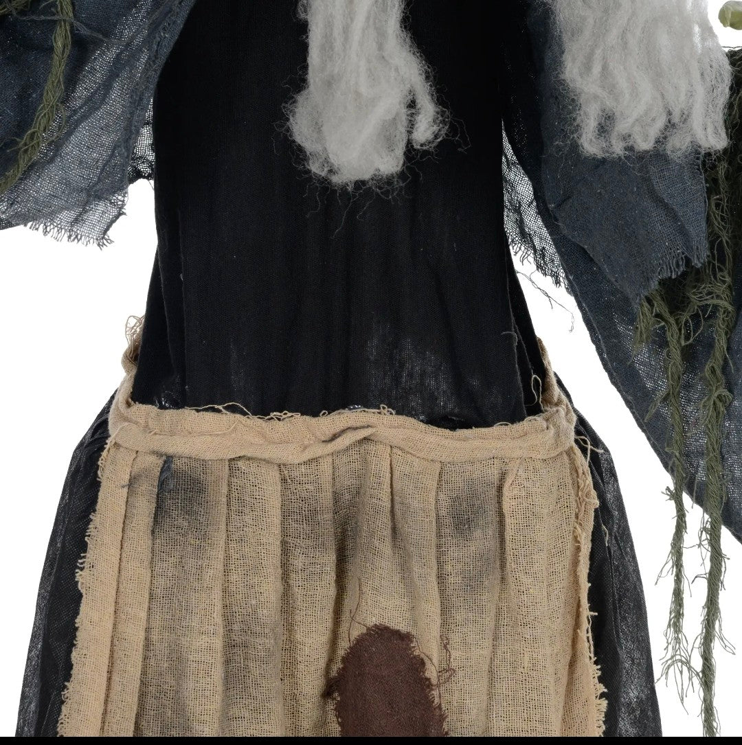 Animatronic Hunchback Witch Halloween Decoration | Glowing Red Eyes, Moving Head & Shoulders, Touch & Sound Activated | 160cm
