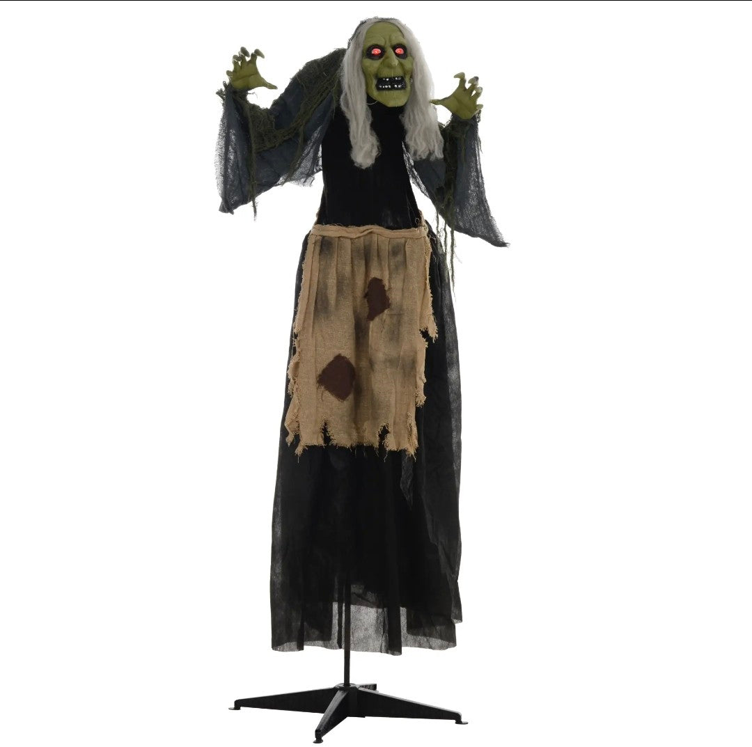 Animatronic Hunchback Witch Halloween Decoration | Glowing Red Eyes, Moving Head & Shoulders, Touch & Sound Activated | 160cm