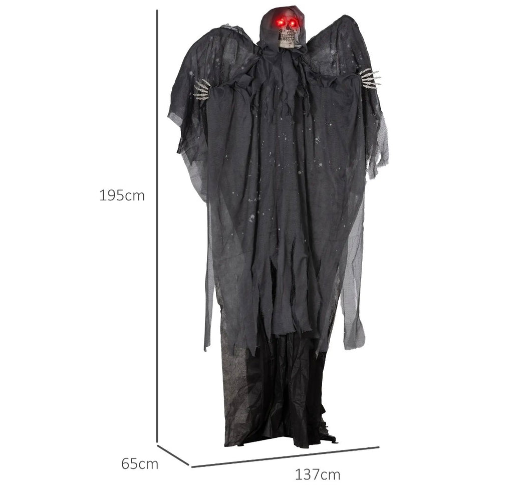Animatronic Winged Grim Reaper Halloween Decoration | Glowing Red Eyes, Moving Head & Hands, Touch & Sound Activated | 6.3ft