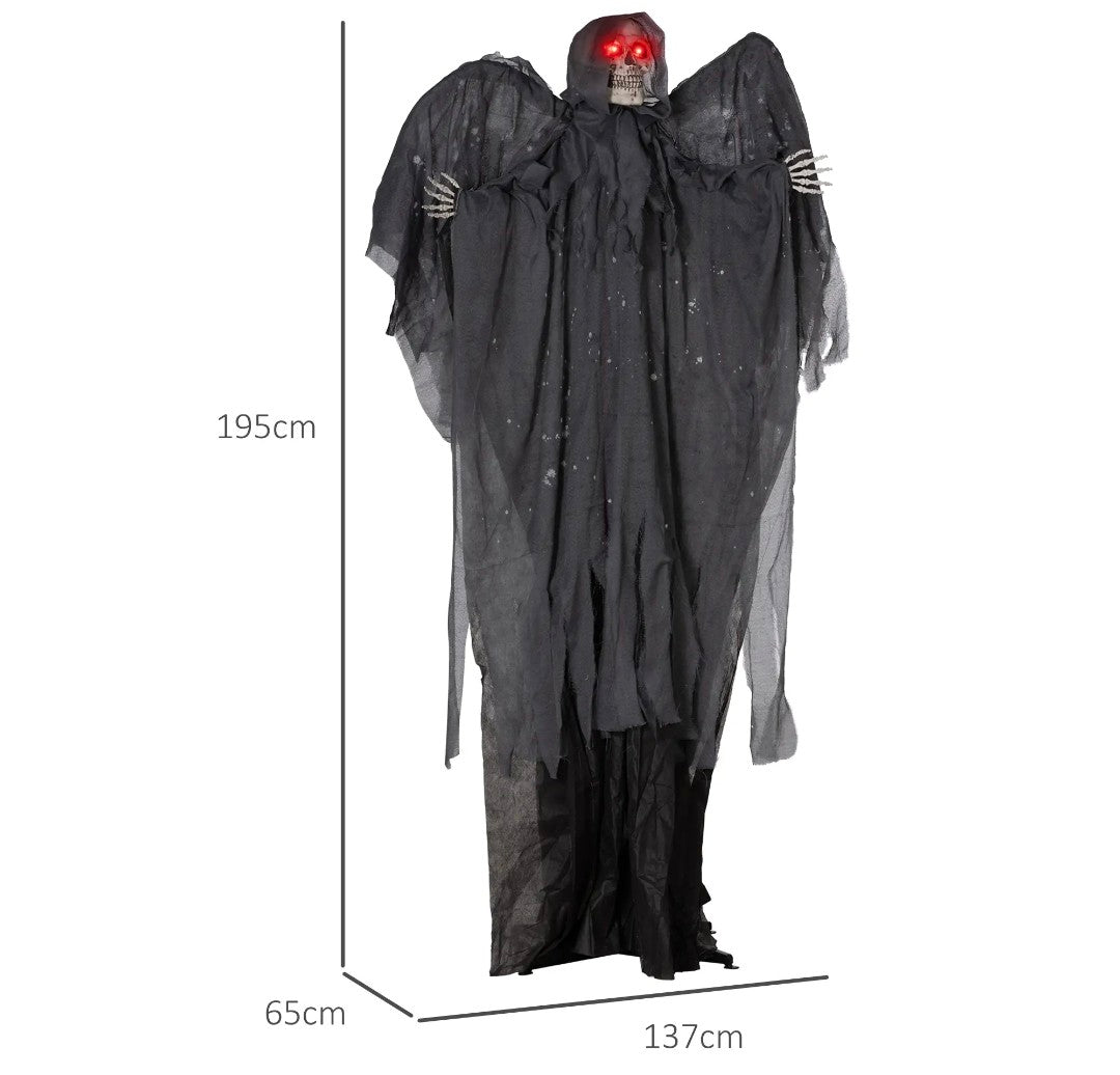 Animatronic Winged Grim Reaper Halloween Decoration | Glowing Red Eyes, Moving Head & Hands, Touch & Sound Activated | 6.3ft
