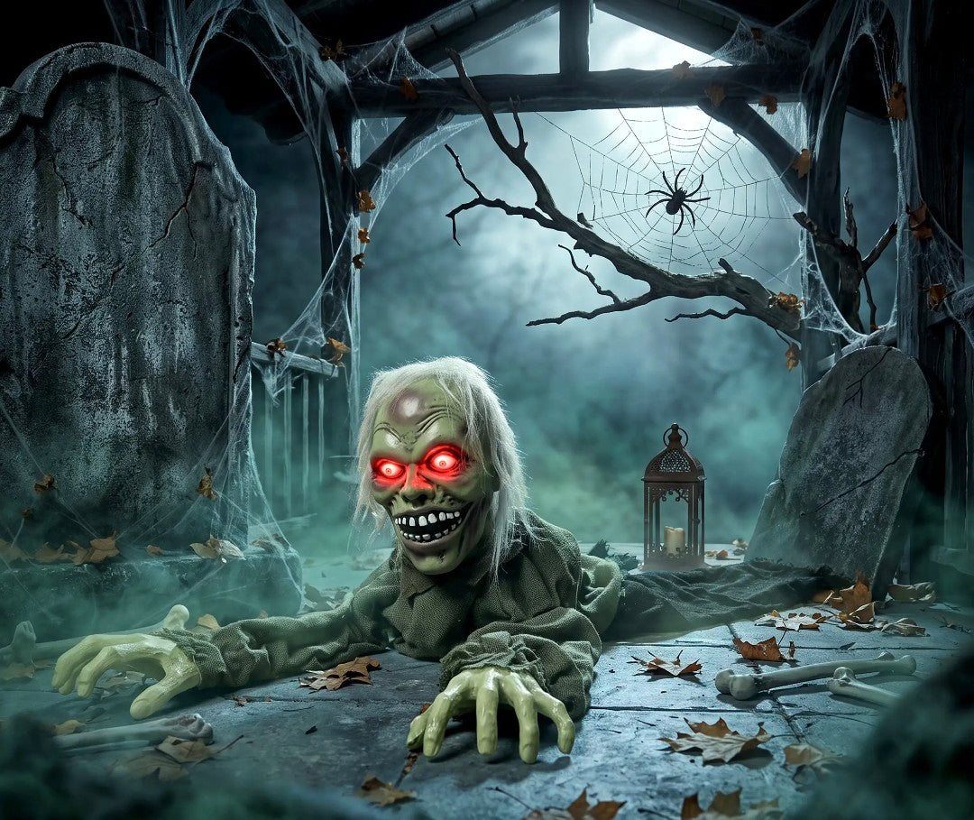 Animatronic Crawling Zombie Halloween Decoration | Glowing Red Eyes, Motion & Sound Sensitive
