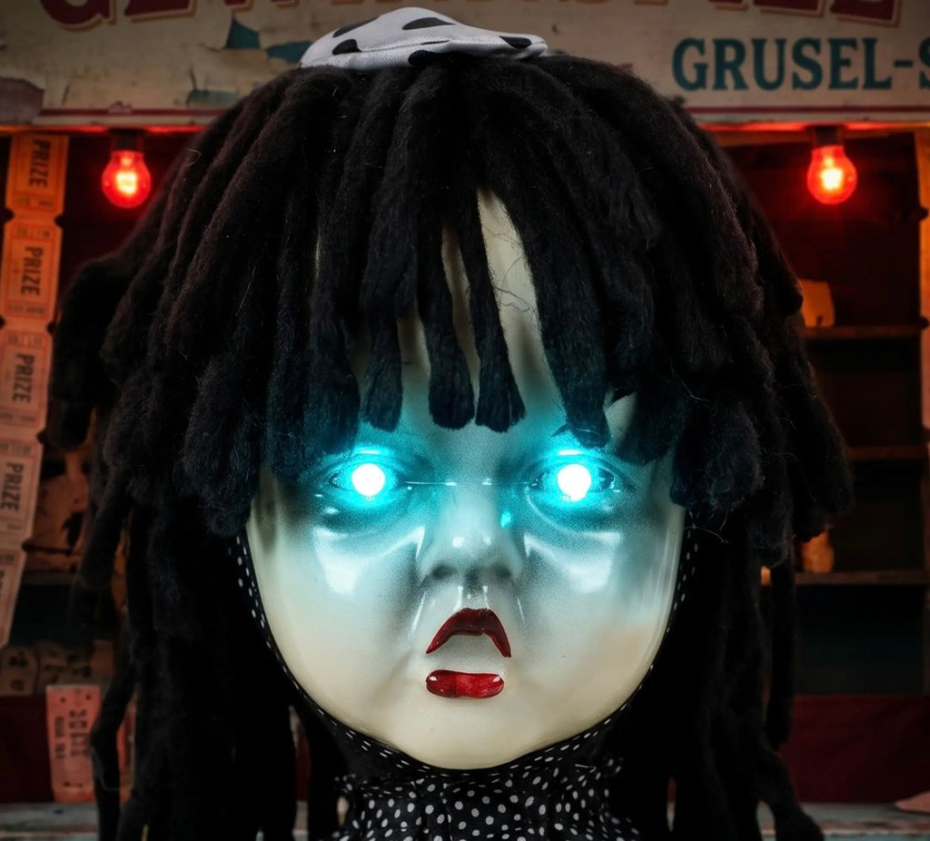 Animated Halloween Girl Riding Horse | Animatronic Decoration with Glowing Eyes, Creepy Rhymes & Sound/Touch Activation