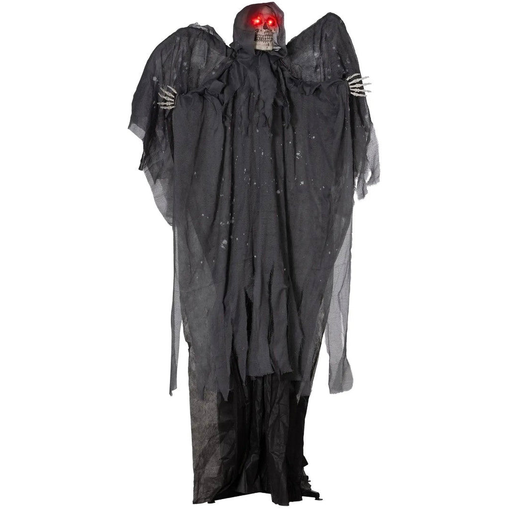 Animatronic Winged Grim Reaper Halloween Decoration | Glowing Red Eyes, Moving Head & Hands, Touch & Sound Activated | 6.3ft