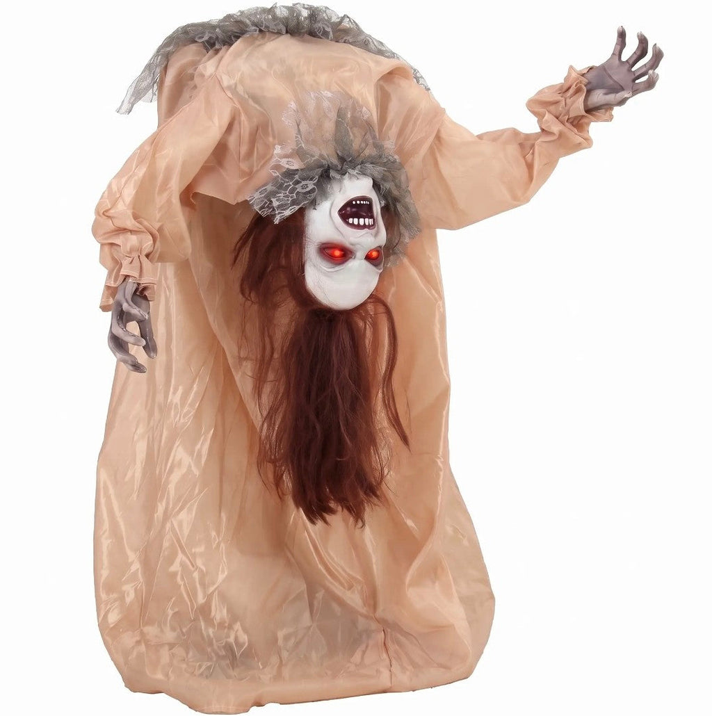 Animatronic Swaying Female Ghost Halloween Decoration | Glowing Red Eyes, Sound, Touch & Vibration Activated | 100cm