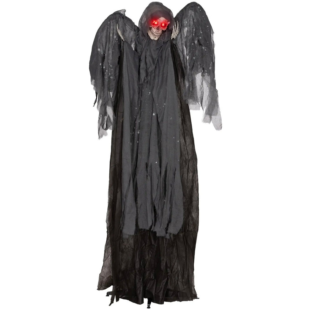 Animatronic Winged Grim Reaper Halloween Decoration | Glowing Red Eyes, Moving Head & Hands, Touch & Sound Activated | 6.3ft