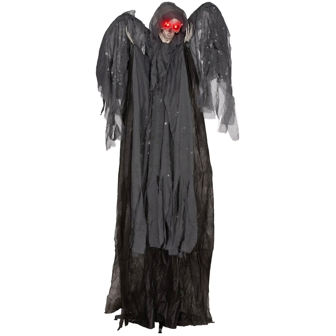 Animatronic Winged Grim Reaper Halloween Decoration | Glowing Red Eyes, Moving Head & Hands, Touch & Sound Activated | 6.3ft
