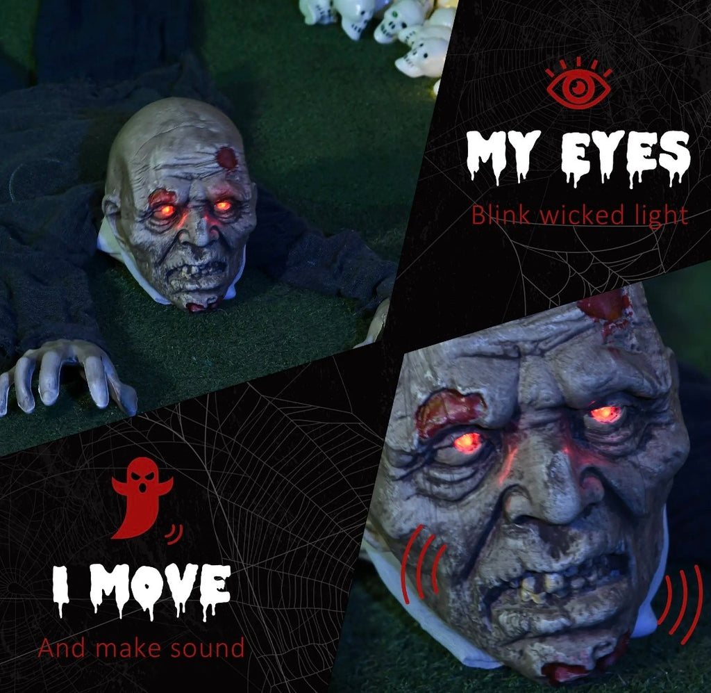 Animatronic Outdoor Crawling Zombie Halloween Decoration | Glowing Red Eyes, Howling Sound, Motion Activated | 5.2ft