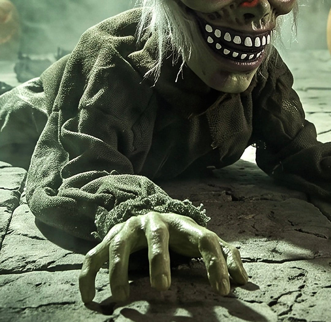 Animatronic Crawling Zombie Halloween Decoration | Glowing Red Eyes, Motion & Sound Sensitive
