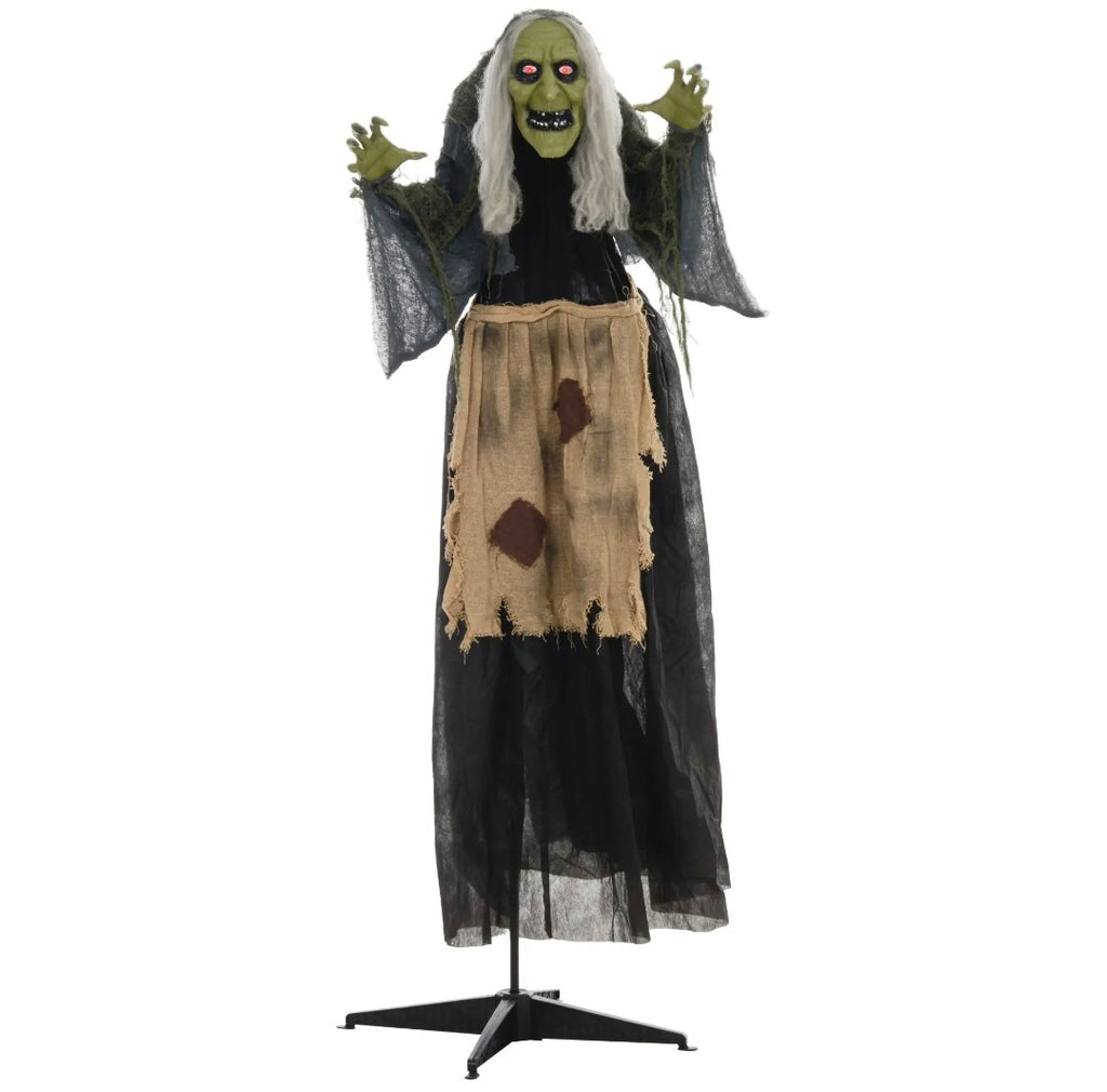 Animatronic Hunchback Witch Halloween Decoration | Glowing Red Eyes, Moving Head & Shoulders, Touch & Sound Activated | 160cm