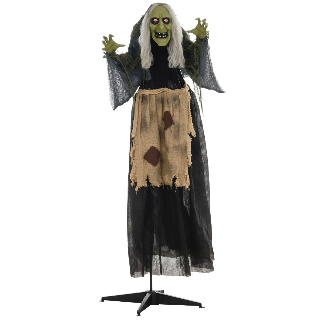 Animatronic Hunchback Witch Halloween Decoration | Glowing Red Eyes, Moving Head & Shoulders, Touch & Sound Activated | 160cm