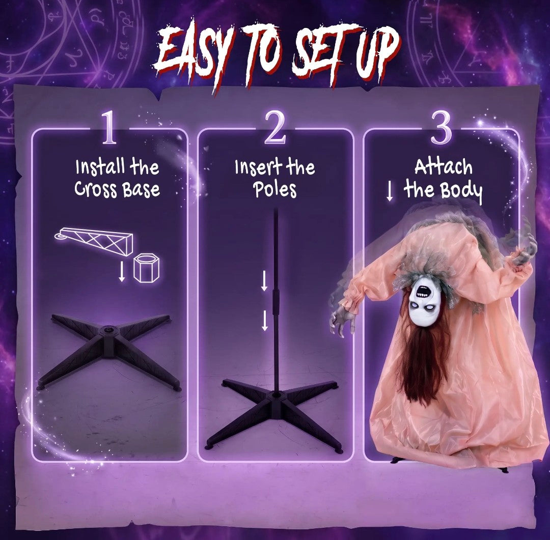 Animatronic Swaying Female Ghost Halloween Decoration | Glowing Red Eyes, Sound, Touch & Vibration Activated | 100cm