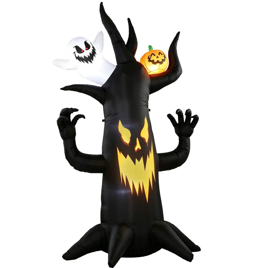 8ft Halloween Inflatable Spooky Tree with Ghost & Pumpkin – LED Lit Indoor/Outdoor Decoration