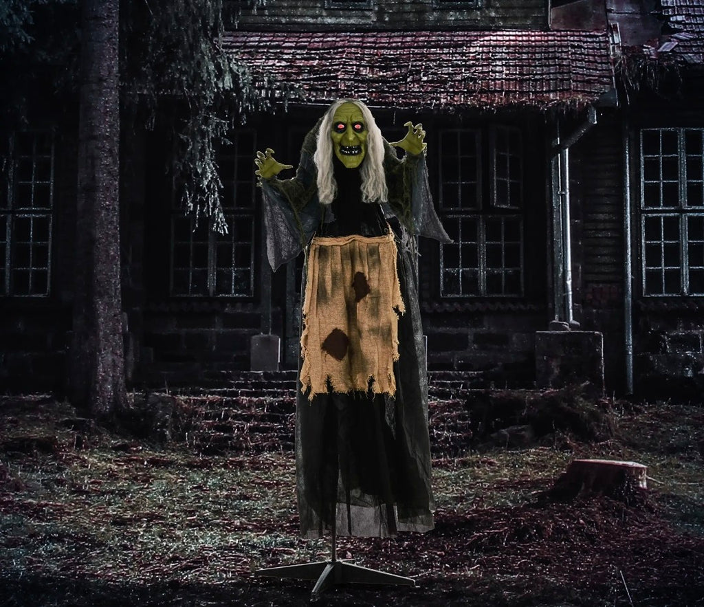 Animatronic Hunchback Witch Halloween Decoration | Glowing Red Eyes, Moving Head & Shoulders, Touch & Sound Activated | 160cm
