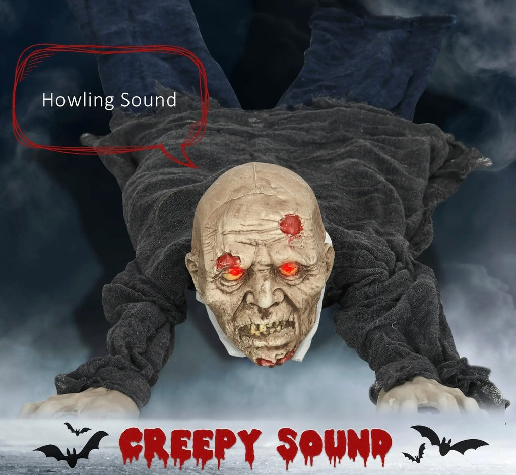 Animatronic Outdoor Crawling Zombie Halloween Decoration | Glowing Red Eyes, Howling Sound, Motion Activated | 5.2ft