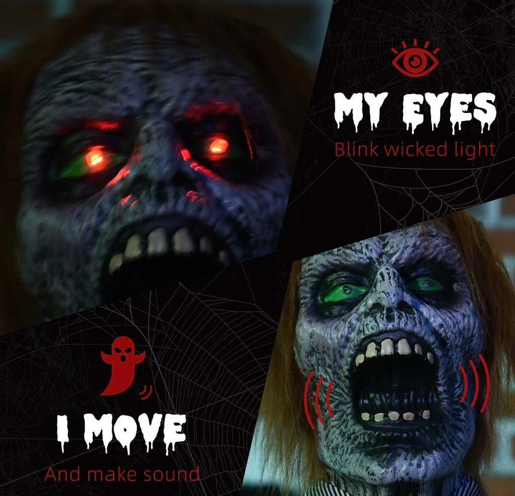 Animatronic Life-Size Chainsaw Killer Halloween Decoration | Light-Up Eyes, Sound Activated Moving Body | 5.5ft