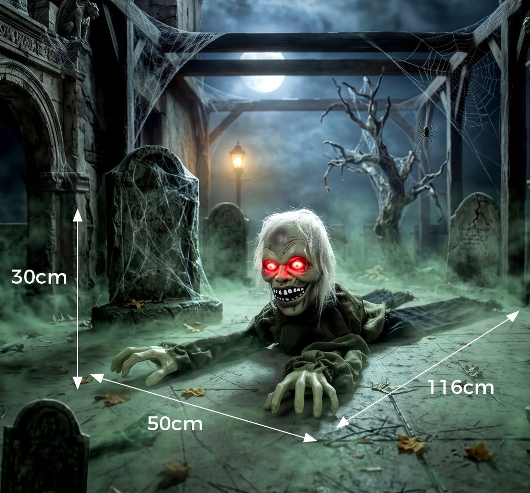 Animatronic Crawling Zombie Halloween Decoration | Glowing Red Eyes, Motion & Sound Sensitive
