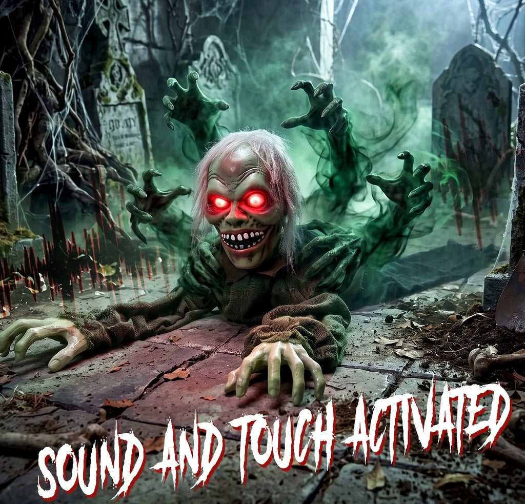 Animatronic Crawling Zombie Halloween Decoration | Glowing Red Eyes, Motion & Sound Sensitive