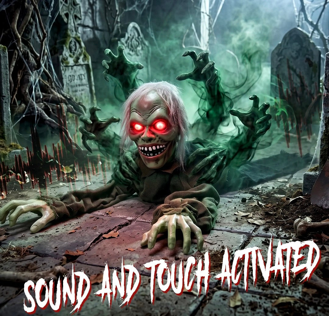 Animatronic Crawling Zombie Halloween Decoration | Glowing Red Eyes, Motion & Sound Sensitive