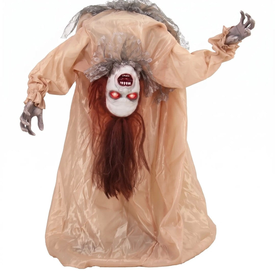 Animatronic Swaying Female Ghost Halloween Decoration | Glowing Red Eyes, Sound, Touch & Vibration Activated | 100cm