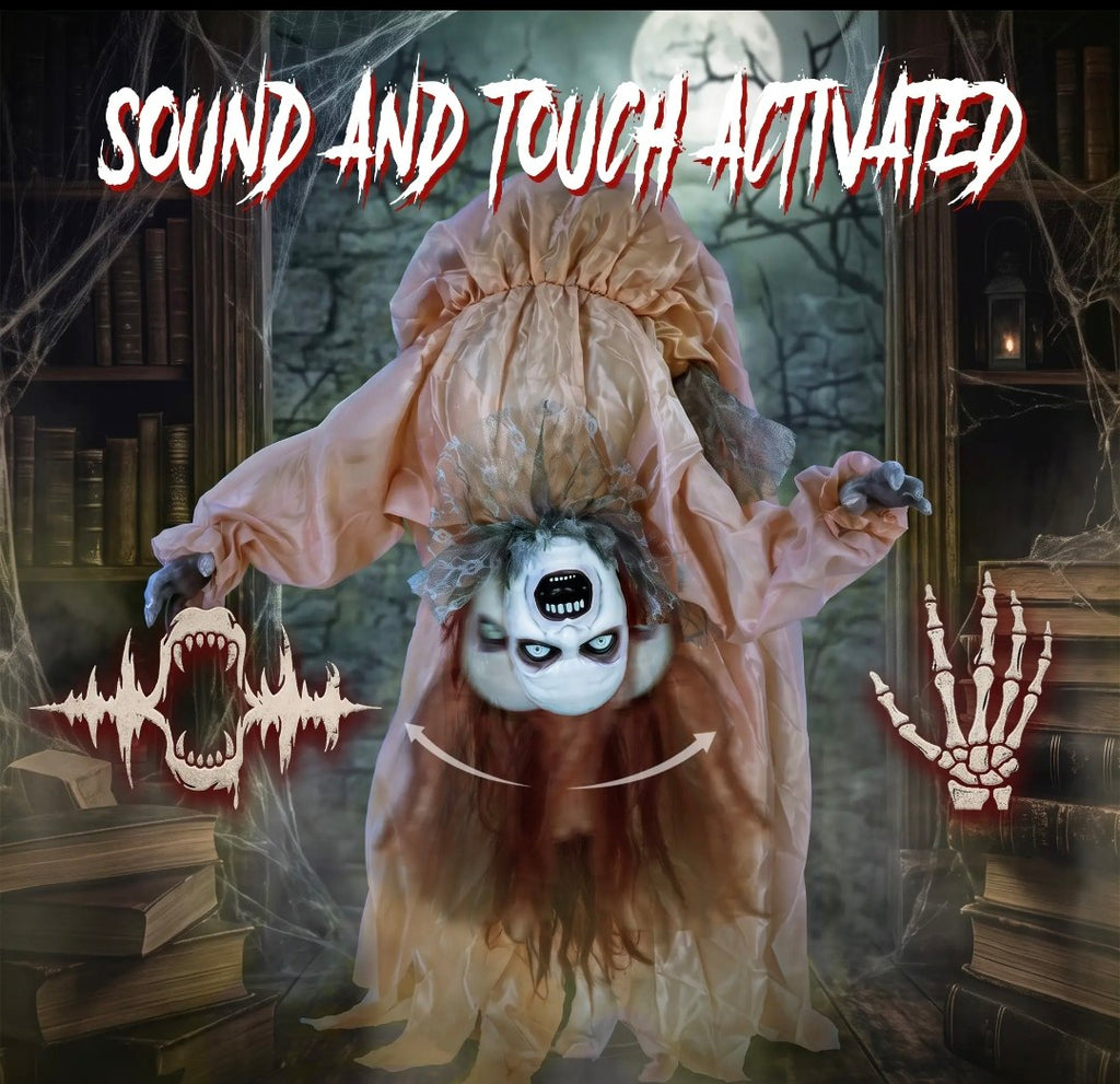 Animatronic Swaying Female Ghost Halloween Decoration | Glowing Red Eyes, Sound, Touch & Vibration Activated | 100cm