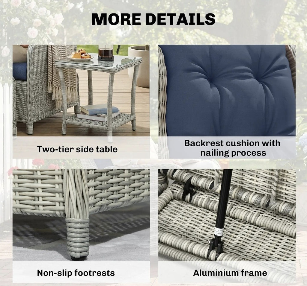 5-Piece Rattan Garden Set | Reclining Chairs, Footstools & Cushions | Light Grey